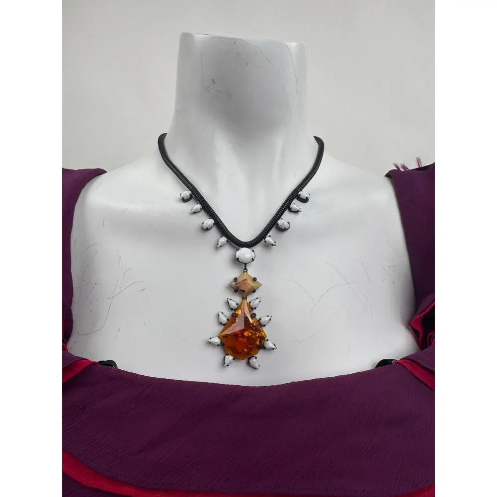 Doug Paulus Signed Red Crystal Rhinestone Statement Necklace NWOT Adjustable